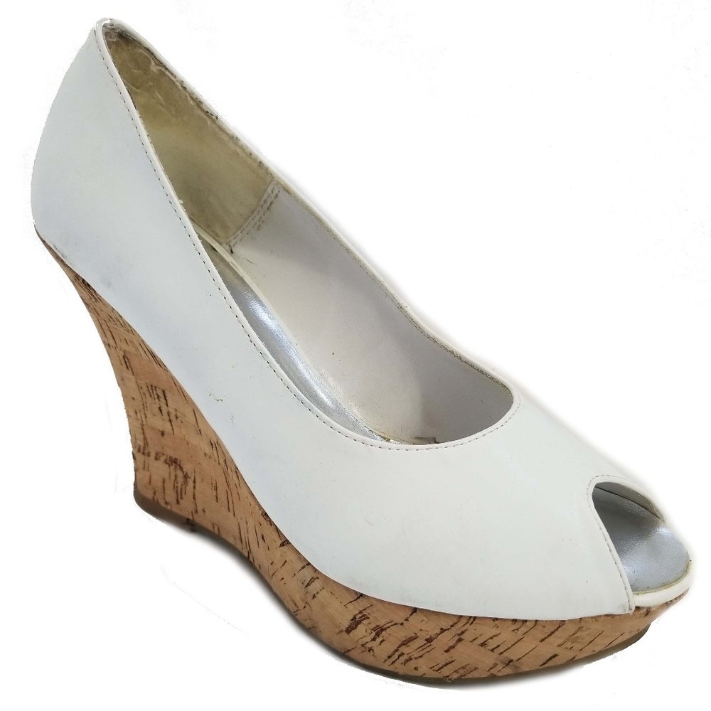 Wild Diva Peep Toe Platform Cork Wedge Pump White